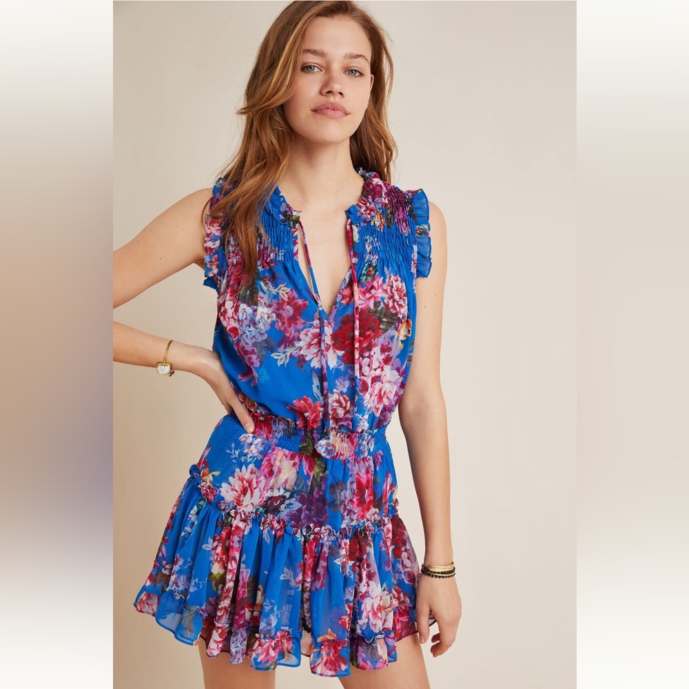 Misa Los Angeles Lisanne Ruffled Mini Dress in Blue Motif